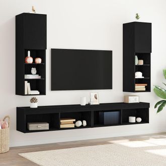 Berkfield Home LED TV Cabinet 2 pcs Black Oak 30, 5x30x102 cm Engineered Wood | Size: 5 x 30 x 102 cm