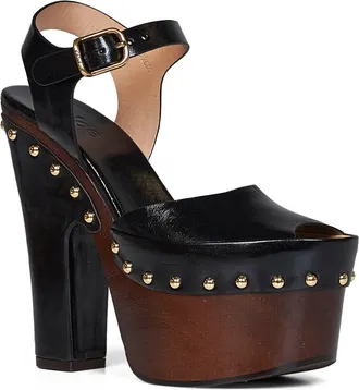 Chlo&eacute; Womens Platform Clogs Meret Black Calfskin Lamb Skin Sandal