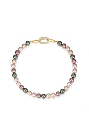 Classicharms Shell Pearl Necklace with Gem-Encrusted Carabiner Lock in Gold at Nordstrom