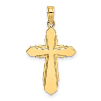 Diamond2Deal 14K Yellow Gold Solid Beaded Cross Shape Charm Pendant