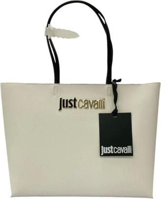 Just Cavalli Tassen, Dames, Beige, ONE Size, Metalen Belettering Beige Handtas Stijlvol