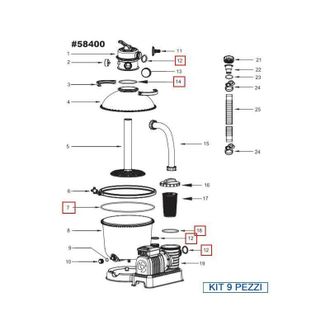 Bestway Kit 9 pezzi Guarnizioni per i filtri e girante 58400-58257-58258