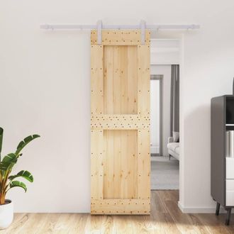 Berkfield Home Sliding Door with Hardware Set 70x210 cm Solid Wood Pine in Natural