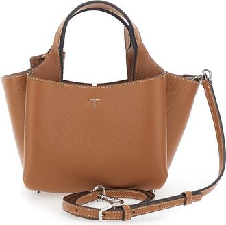 Tod's Womens Handbag Grained Leather, Brown Calfskin Leather Handbags Hand Bags