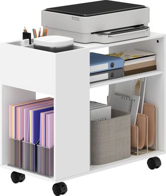 HOMCOM Homcom Mobile Per Stampante Con Ruote, Ripiani E Scomparti, 70x36x60 Cm, Bianco