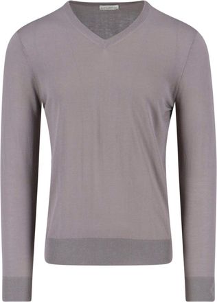 Ballantyne Grey V-Neck Ribbed Cotton Knit Sweater
