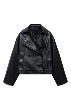 Mango Double Breasted Faux Leather Jacket in Black at Nordstrom Rack, Size X-Small