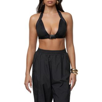JLUXLABEL Belted Motion Halter Top in Black at Nordstrom, Size Medium