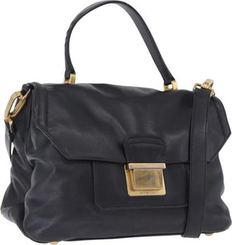 Miu Miu Convertible Flap Top Handle Vitello Soft Black Leather Handbag (Pre-Owned)