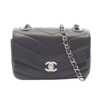 Chanel Pre-owned Chevron V Stitch Grained Calf Shoulder Bag - Dames - Pre-owned - Zwart - Maat: ONE Size Leer