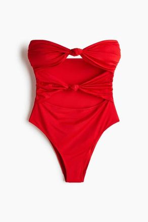 H&M Padded-cup Bandeau Swimsuit in Red at Nordstrom, Size Medium