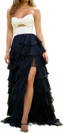 Sherri Hill Ruffle Skirt Strapless Sweetheart Dress In Ivory/black