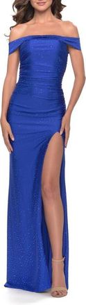 La Femme Rhinestone Off the Shoulder Dress with Lace Up Back in Royal Blue at Nordstrom, Size 10