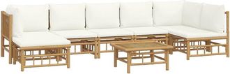 vidaXL Set De Muebles De Jard&iacute;n 8 Piezas Bamb&uacute; Y Cojines Blanco Crema Vidaxl