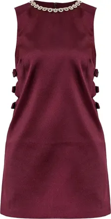 Self Portrait Crystal-Trim Satin Mini Dress - Red
