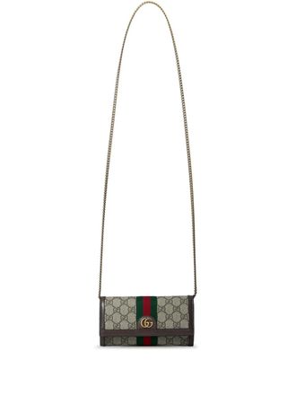 Gucci GG canvas portemonnee met ketting - Bruin