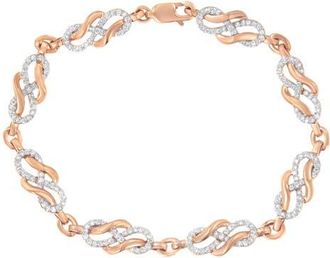 House of Brilliance 10K Rose Gold 1.0 Cttw Diamond Infinity Loop and Swirl Link Bracelet in Pink at Nordstrom
