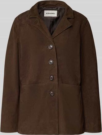 Stefanel Velour-Lederjacke mit Knopfleiste in Dunkelbraun, Gr&ouml;&szlig;e XS