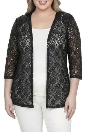 Standards & Practices Sequin Lace Open Front Cardigan in Black at Nordstrom, Size 3X