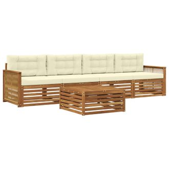 vidaXL Conjunto De Sof&aacute;s De Exterior Con Coj&iacute;n 5 Pcs Natural Y Crema Vidaxl