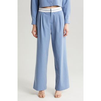 Wayf Preston Pleated Wide Leg Pants in Chambray Blue at Nordstrom Rack, Size Large