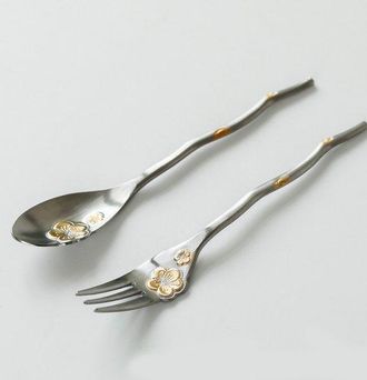 OEM Juego De Cubiertos De Acero Inoxidable De 2 Piezas: Cuchara De Caf&eacute; Y Tenedor De Postre, Cuchara Para Remover Y Tenedor Para Aperitivos