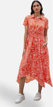 Yumi Printed Midi Ruched Shirt Dress in Coral at Nordstrom, Size 12
