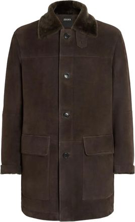 Ermenegildo Zegna Suède jas met lammy kraag - Bruin