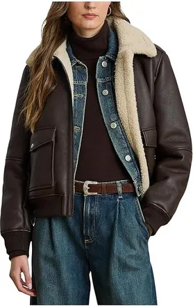 Lauren Ralph Lauren Faux Shearling Sb 35 Womens Coat Circuit Brown : XS, Polyester