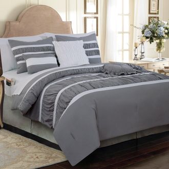 Elegant Comfort 12-Piece Isabella Pleated Ruched Ruffled Comforter Set, Includes 6-Piece Sheet Set with Double Sided Storage Pockets