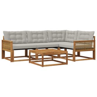 vidaXL Conjunto De Sof&aacute;s De Exterior 5 Pcs Natural Y Gris Claro Vidaxl