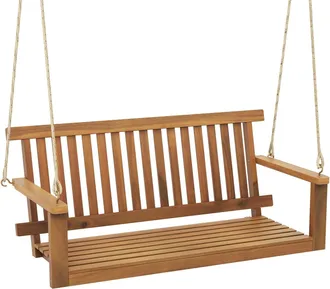 Costway Costway Banco Columpio Madera Acacia Exterior, 2 Plazas, Banco Balancin Jardin Exterior, Carga 360kg, Apoyabrazos Y Respaldo, Columpio Jardin Exterior