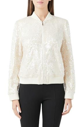 endless rose Sequin Bomber Jacket in Ivory Beige at Nordstrom, Size X-Small
