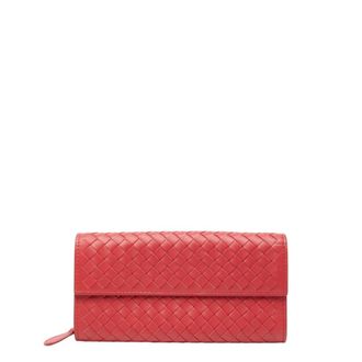 Bottega Veneta Red Color Leather Long Wallet (Bi-Fold) (Pre-Owned)