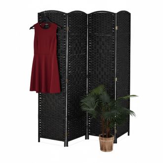 Relaxdays Relaxdays Biombo Separador, 170x160 Cm, Plegable, 3 Paneles, Madera, Cord&oacute;n De Papel, Negro