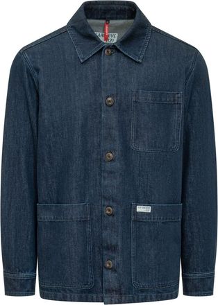 Fay Blue Solid Shirt Collar Jacket