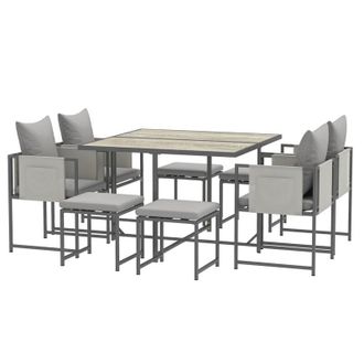 OUTSUNNY Set da Giardino con Tavolo da Pranzo, 4 Sedie e 4 Sgabelli Grigio