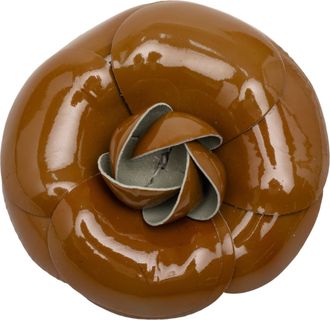 Chanel Pre-owned Womens Camellia Patent Brooch - Brown Leather - One Size