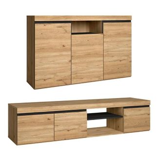 Skraut Home Skraut Home - Set Naturale soggiorno sala da pranzo, mobili ausiliari, buffet mobile-tv 160cm rovere nordico nero