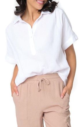 Gibsonlook All Day Cotton Gauze Popover Shirt in Salt at Nordstrom, Size Xx-Small