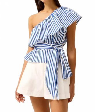 Marie Oliver Idah One-Shoulder Ruffle Top In Surf