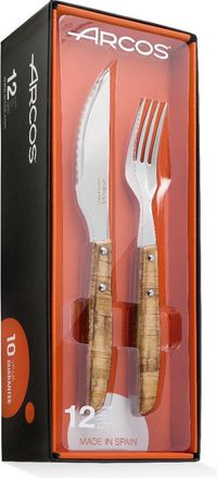 Arcos Serie Mesa-set Chuletero (6 Cuchillos + 6 Tenedores) -acero Inoxidable Nitrum De 110 Mm-mango Madera Comprimida Color Marr&oacute;n, 12 Piezas. - Arcos
