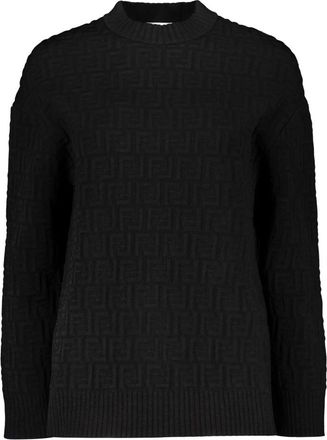Fendi Geribbelde trui met FF-motief - Dames - Ronde hals truien - Zwart - S - Polyester - Truien & Vesten