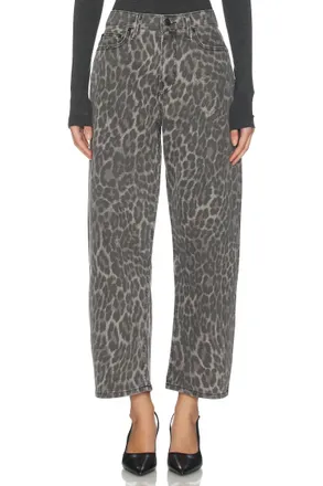 Good American Womens Good Standard Barrel Jeans In Grey Lucky Leopard