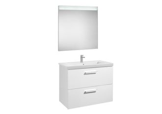 Roca Roca - Conjunto De Mueble (2 Cajones), Lavabo Y Espejo Led Prisma Color: Blanco Brillo - Medidas: 800 Mm
