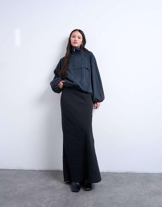 Topshop Gonna midi super morbida in cupro taglio sbieco antracite-Grigio