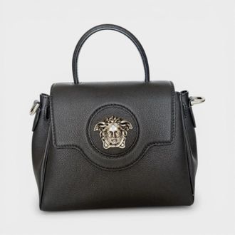 Versace Womens Medusa Leather Top Handle Bag Black - One Size