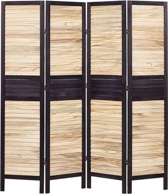 Beliani Traditional Decorative Room Divider Screen 4 Panels Folding Paulownia Wood Plywood Living Room Bedroom Light Wood and Brown Brennerbad