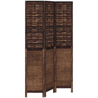 vidaXL Room Divider 3 Panels Dark Brown Solid Wood Paulownia Vidaxl