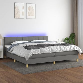 vidaXL Vidaxl - Cama Box Spring Con Colch&oacute;n Y Led Tela Gris Oscuro 200x200 Cm